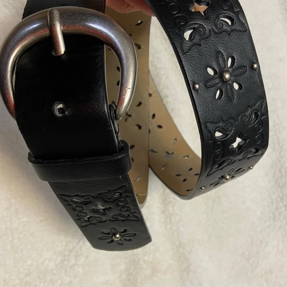 Relic Black Floral Cutout Belt with Silver Studs